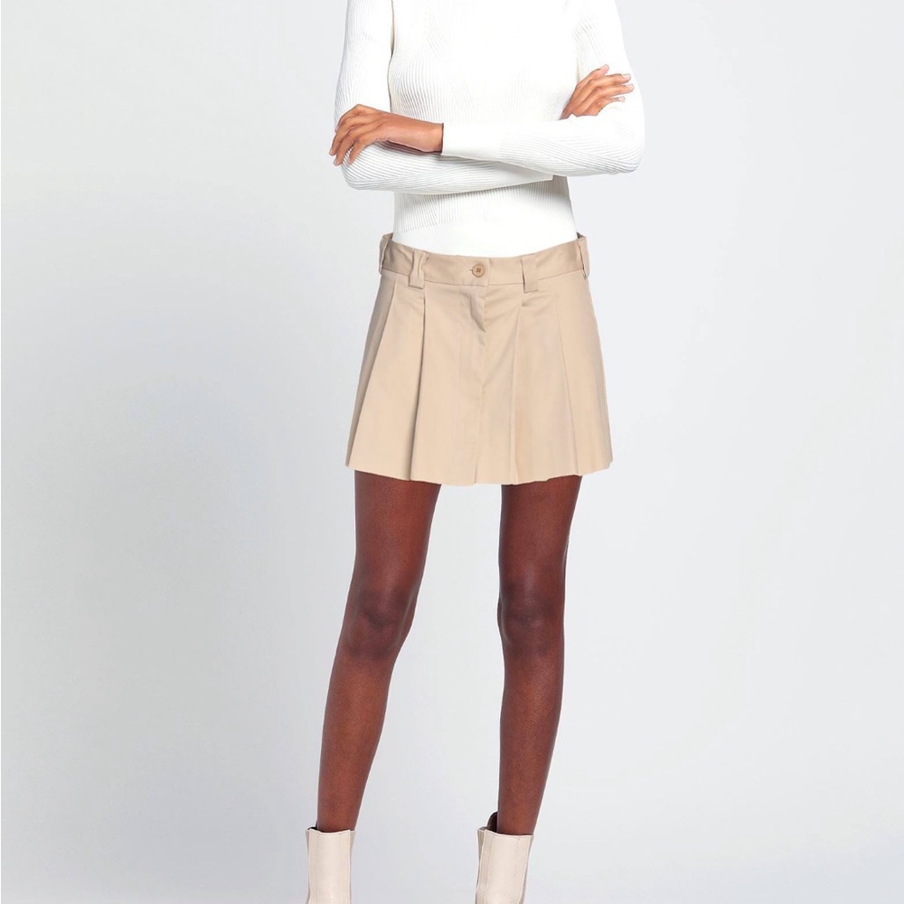 Beige Pleated Mini Skirt